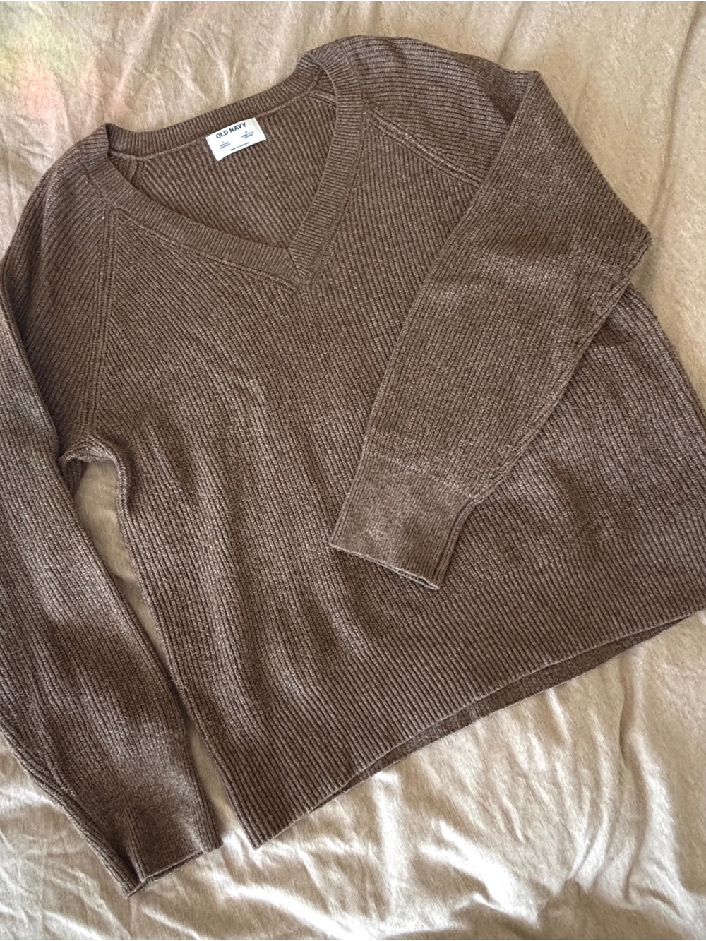 Old Navy V-Neck Ribbed Sweater in Taupe Brown